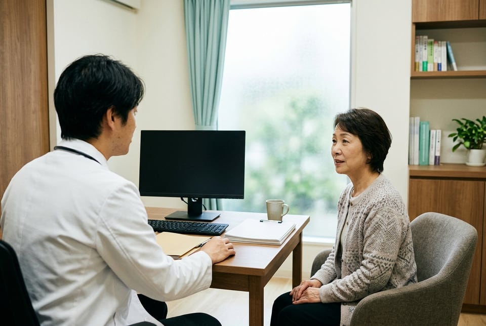 診察室で相談する様子